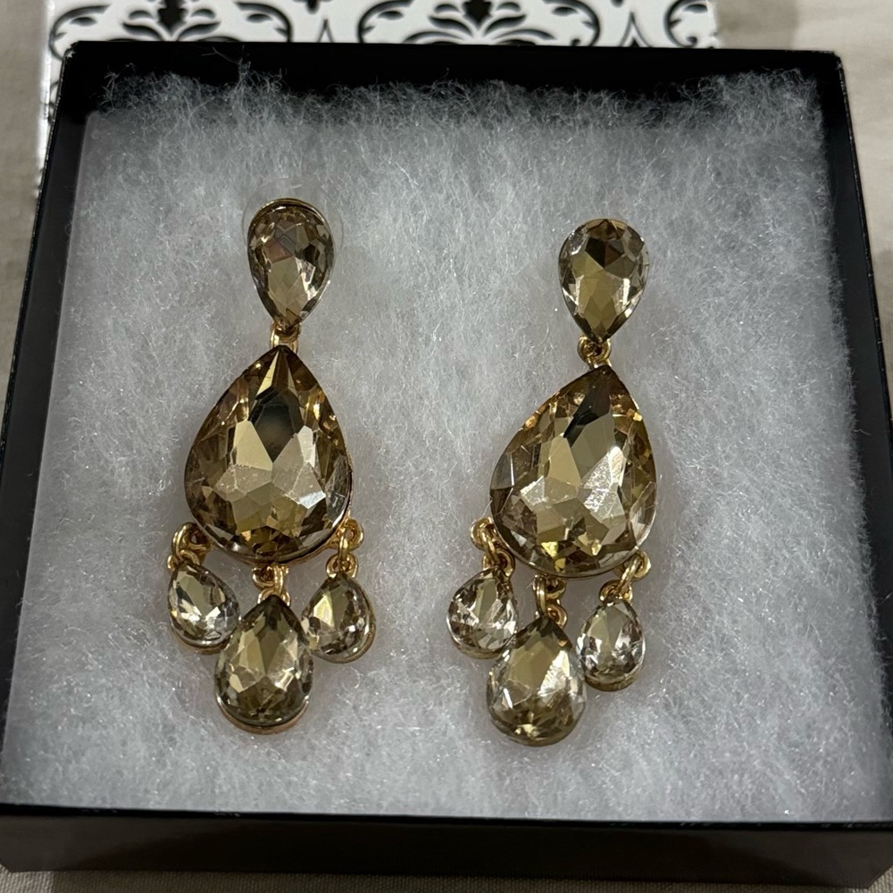 Tan Crystal Drop Formal Earrings